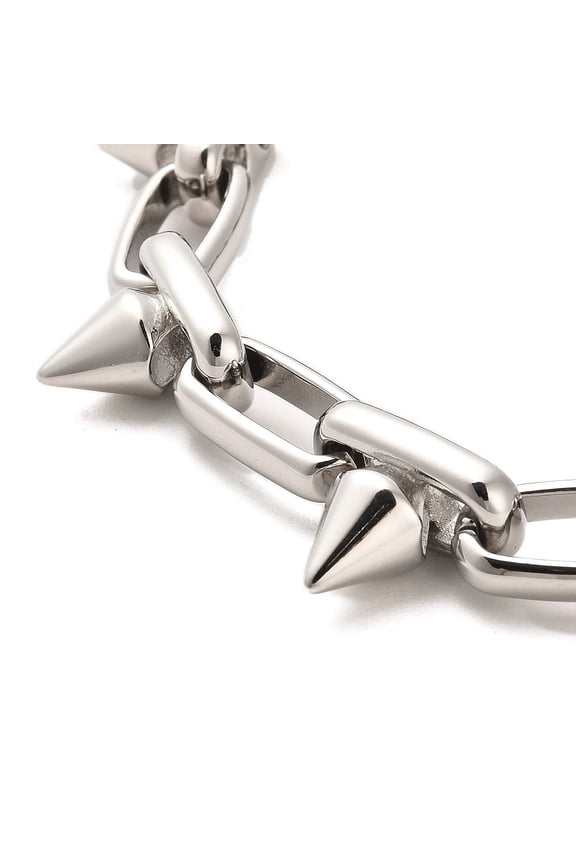 2 pc Non-Tarnish 304 Stainless Steel Spike Link Chain Bracelets Stainless Steel color 9 inch(22.8cm)
