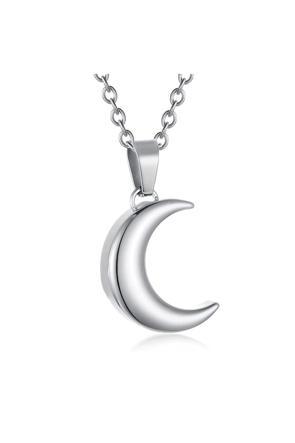 2 pc Non-Tarnish Stainless Steel Crescent Moon Urn Ashes Pendant Necklace Memorial Jewelry for Women Stainless Steel Color 19.69 inch(50cm)