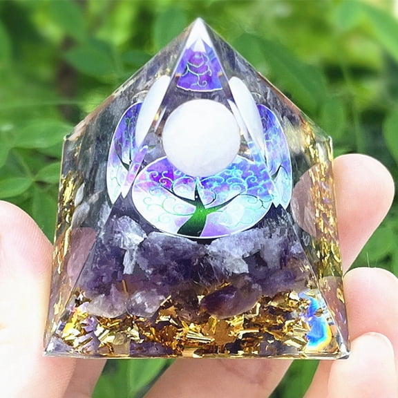 2 pc Orgonite Pyramid Resin Energy Generators Reiki Natural Amethyst Chips Inside for Home Office Desk Decoration 60mm