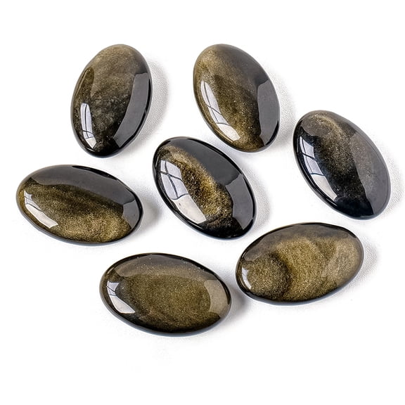 2 pc Oval Natural Golden Sheen Obsidian Healing Massage Palm Stones Pocket Worry Stone for Anxiety Stress Relief Therapy 54x34mmDIY