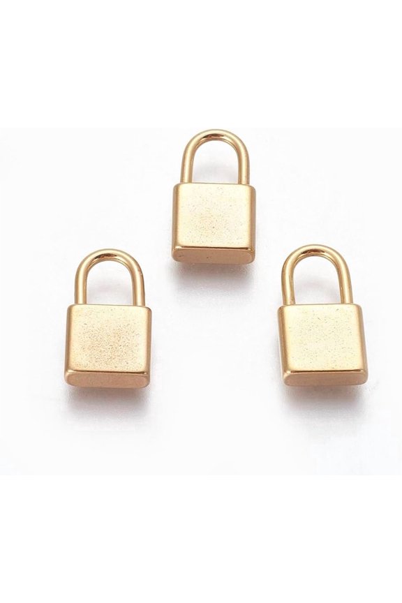 2 pc PVD Vacuum Plating 304 Stainless Steel Pendants Long-Lasting Plated Padlock Golden 17.5x10x4mm Hole: 5x7mm for Handmade