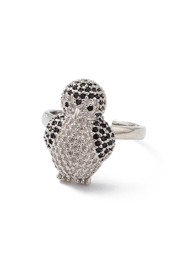 2 pc Penguin Clear & Black Cubic Zirconia Cuff Ring Open Ring Jewelry for Women Cadmium Free & Lead Free 2.5mm Inner Diameter: 17mm
