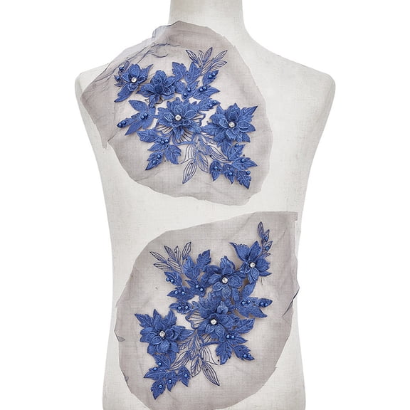2 pc Polyester Computerized Embroidery Cloth Iron on/Sew on Patches with Paillettes Dark Blue 260x350x6mm