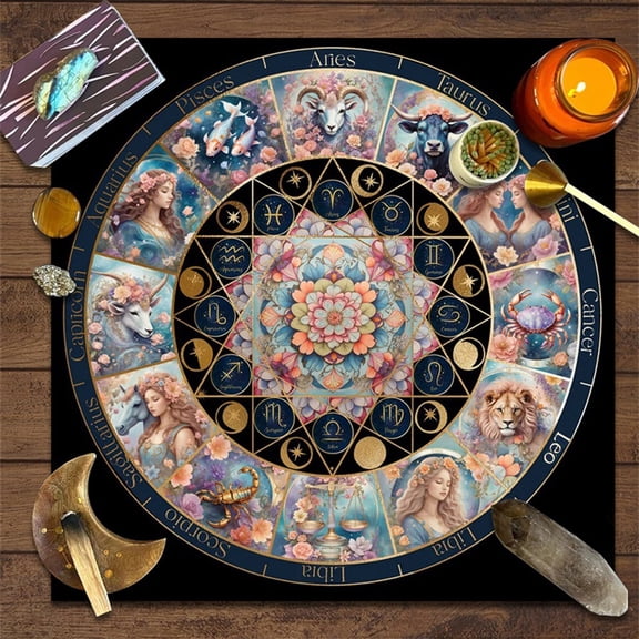 2 pc Polyester Tarot Tablecloth for Divination Tarot Card Pad Pendulum Tablecloth Square Flower 500x500mm