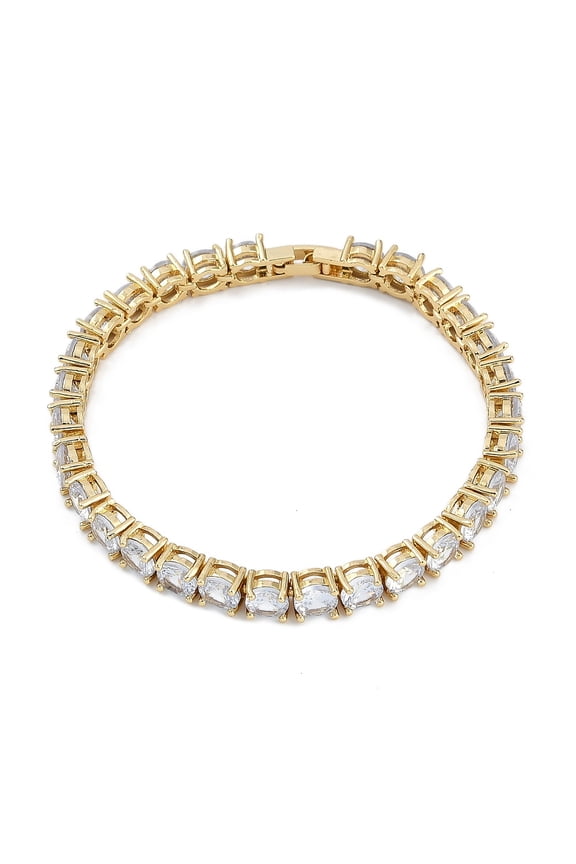 2 pc Rack Plating Brass Micro Pave Cubic Zirconia Chain Bracelets Cadmium Free Lead Free Long-Lasting Plated Real 18K golden Plated 7-1/4 inch(18.5cm)