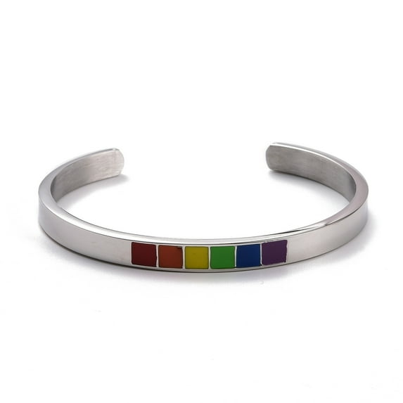 2 pc Rainbow Pride Cuff Bangle 201 Stainless Steel Enamel Flat Open Bangle for Men Women Stainless Steel color Inner Diameter: 2-1/4 inch(5.85cm)