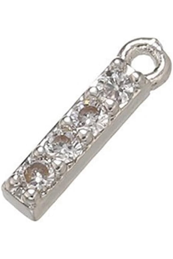2 pc Real Platinum Plated Rhodium Plated 925 Sterling Silver Micro Pave Clear Cubic Zirconia Charms Initial Letter Letter I 9.5x2x1.5mm Hole: 0.9mm