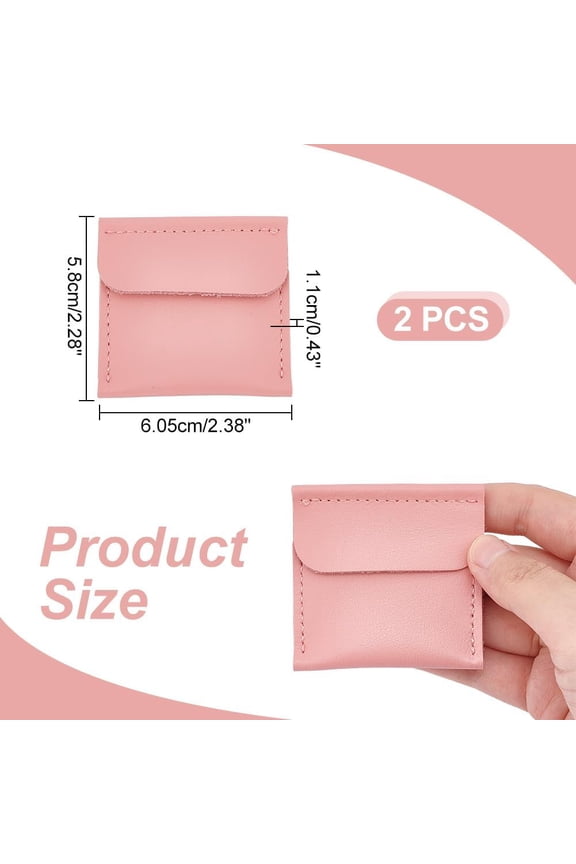 2 pc Rectangle PU Leather Ring Bags Jewelry Storage Pouches for Ring Packaging Pink 5.8x6.05x1.1cm