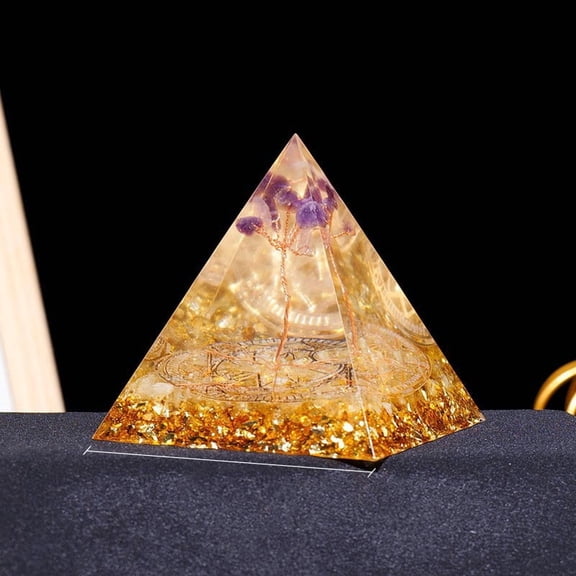 2 pc Resin Orgonite Pyramid Display Decorations with Natural Citrine for Home Office Desk 60mm