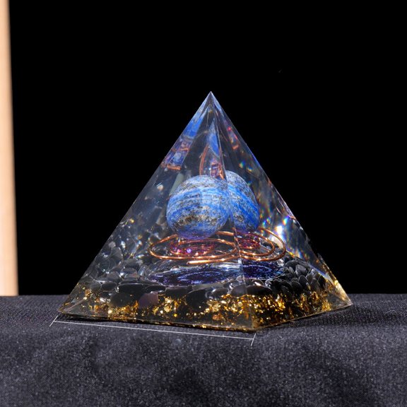 2 pc Resin Orgonite Pyramid Display Decorations with Natural Lazuli for Home Office Desk 60mm