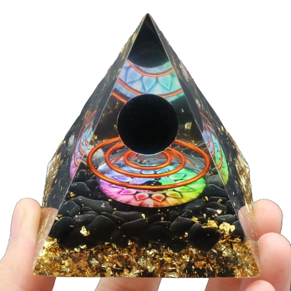 2 pc Resin Orgonite Pyramid for Positive Energy Tower with Obsidian Healing Stones with Radom color Brass Finding Office Home Decor 60x60x60mm