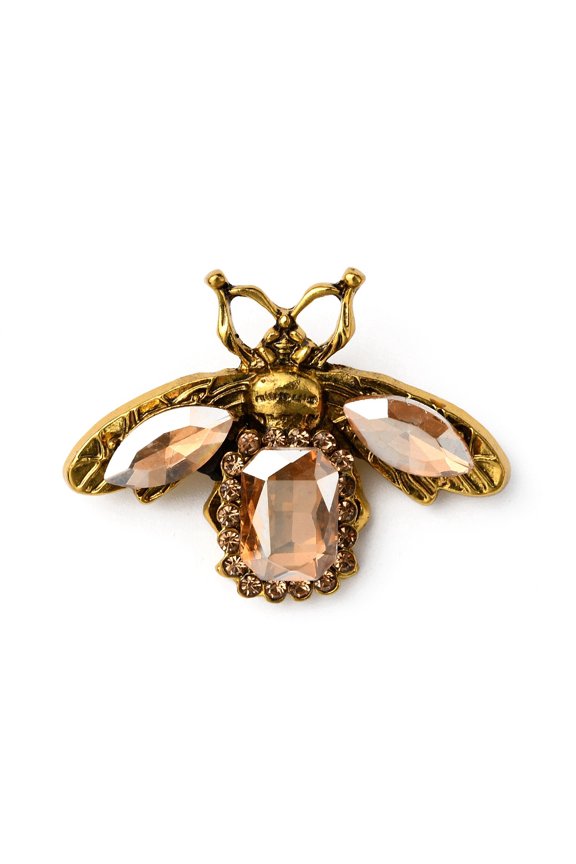 2 pc Rhinestone Bee Brooch Pin Antique Golden Alloy Animal Badge for Backpack Clothes Light Peach 35x47x6.5mm