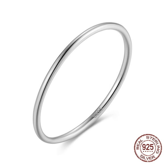 2 pc Rhodium Plated 925 Sterling Silver 1mm Thin Finger Rings Stackable Plain Band Ring for Women with S925 Stamp for Mother's Day Real Platinum Plated US Size 8(18.1mm)