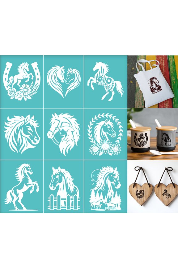 2 pc Self-Adhesive Silk Screen Printing Stencil for Painting on Wood DIY Decoration T-Shirt Fabric Horse 220x280mm