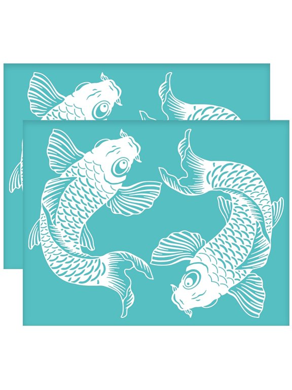 2 pc Self-Adhesive Silk Screen Printing Stencil for Painting on Wood DIY Decoration T-Shirt Fabric Turquoise Fish Pattern 280x220mm
