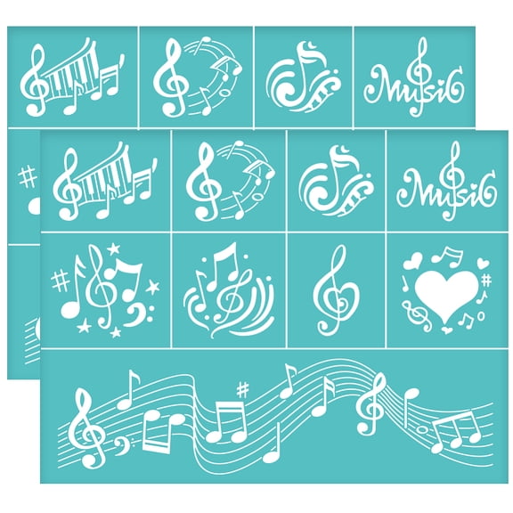 2 pc Self-Adhesive Silk Screen Printing Stencil for Painting on Wood DIY Decoration T-Shirt Fabric Turquoise Musical Note Pattern 280x220mm