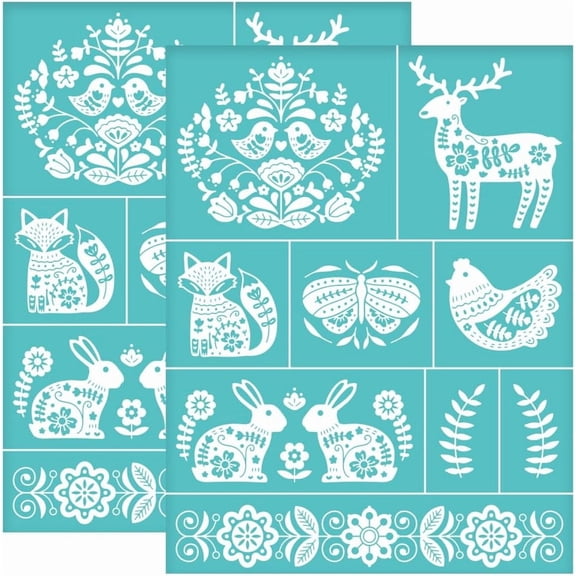 2 pc Self-Adhesive Silk Screen Printing Stencil for Painting on Wood DIY Decoration T-Shirt Fabric Turquoise Other Animal 280x220mm art