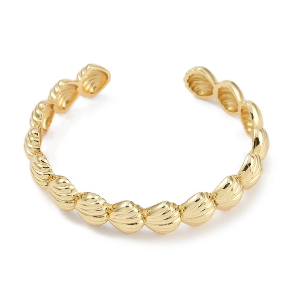 2 pc Shell Shape Rack Plating Brass Cuff Bangles for Women Cadmium Free & Lead Free Long-Lasting Plated Real 18K golden Plated Inner Diameter: 2-1/8x1-7/8 inch(5.3x4.8cm)