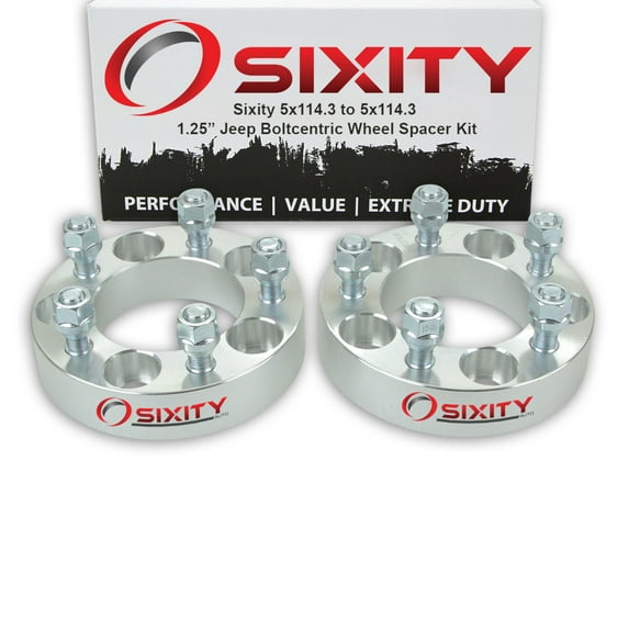 Sixity Auto 2 pc 1.25" 5x114.3 Wheel Spacers compatible with Jeep Comanche Grand Cherokee Liberty Wrangler 1/2-20tpi 1.25in Studs Lugs