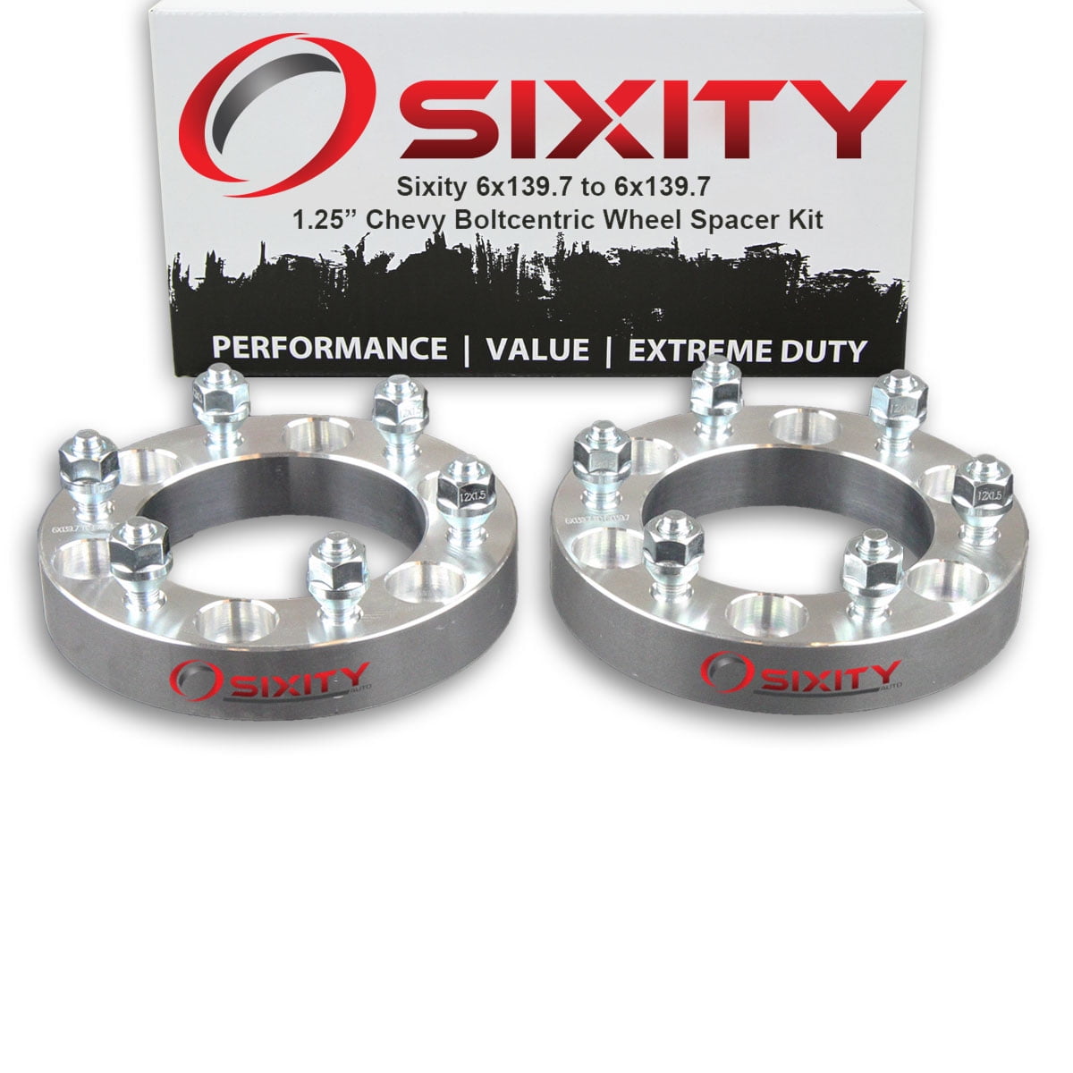 Sixity Auto 2 pc 1.25" 6x139.7 Wheel Spacers compatible with Chevy Colorado M12x1.5mm 1.25in Studs Lugs