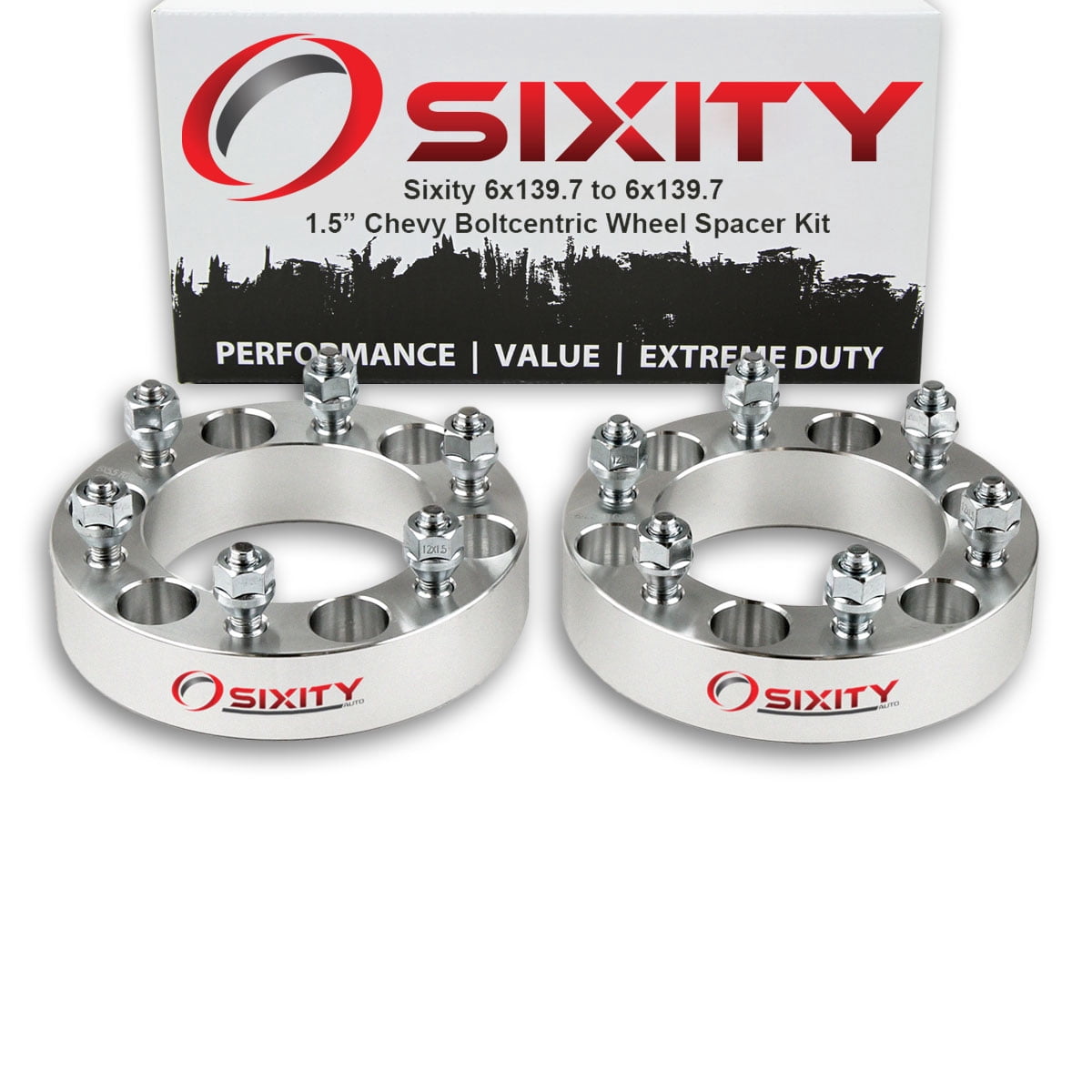 Sixity Auto 2 pc 1.5" 6x139.7 Wheel Spacers compatible with Chevy Colorado M12x1.5mm 1.25in Studs Lugs