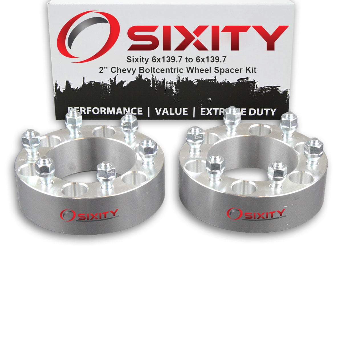 Sixity Auto 2 pc 2" 6x139.7 Wheel Spacers compatible with Chevy Colorado M12x1.5mm 1.25in Studs Lugs