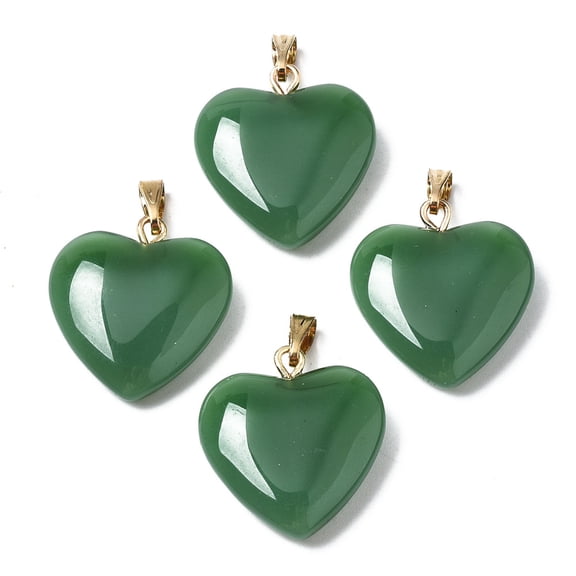 2 pc Spray Painted Glass Pendants with Golden Plated Iron Bails Imitation Jade Heart Green 22x20.5x7mm Hole: 6x2mm