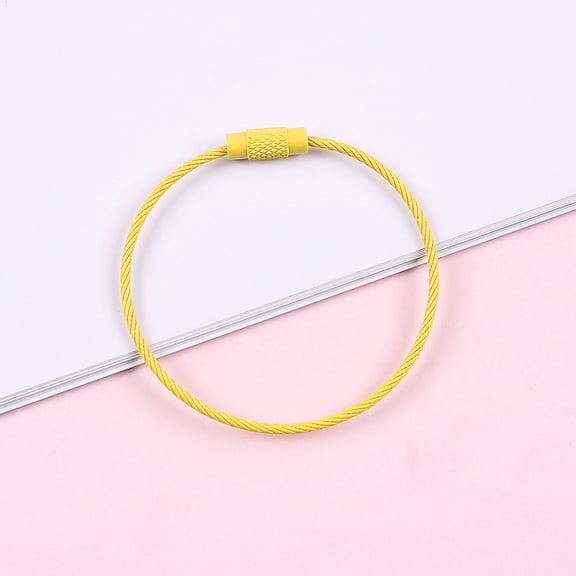 2 pc Spray Painted Steel Wire Cable Keychains Key Rings for Outdoor Hanging Luggage Tags Keys and ID Tag Keepers Yellow 6-1/8 inch (15.7cm)