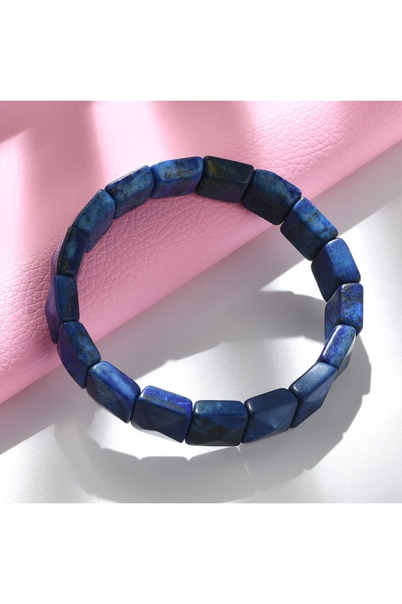 2 pc Sqaure Natural Lazuli Beads Stretch Bracelets for Women Men Inner Diameter: 2-1/4~2-3/8 inch(5.55~5.95cm)