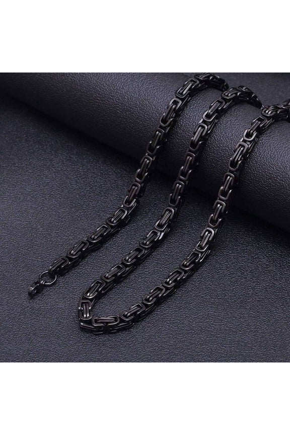 2 pc Stainless Steel Byzantine Chains Necklaces for Men Black 23.62 inch(60cm)x6mm Stainless Steel