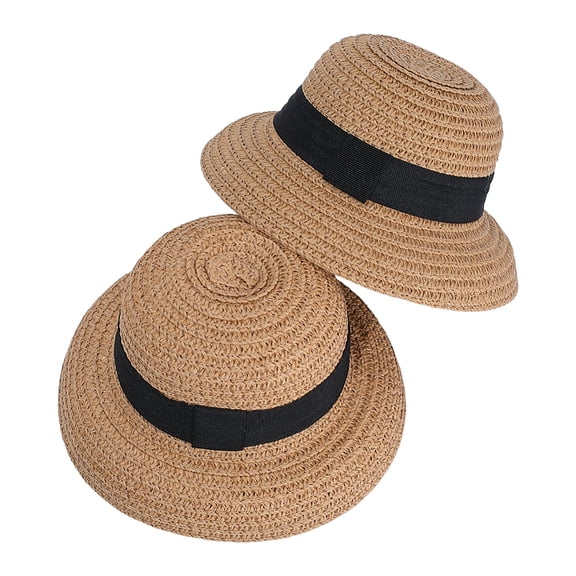 2 pc Straw & Polyester Hat for Dolls Tan 152x155x90mm