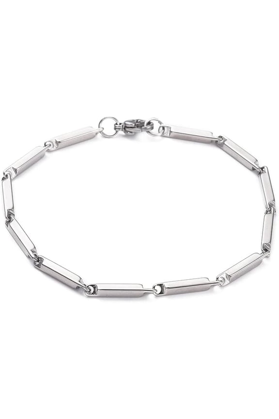 2 pc Tarnish Resistant Unisex 201 Stainless Steel Bar Link Chain Bracelets with Lobster Claw Clasps Stainless Steel color 8 inch(20.2cm) 2.5mm