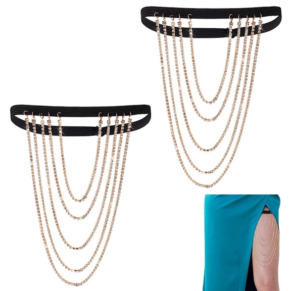 2 pc Tassel Alloy Crystal Rhinestone Thigh Chain for Women with Glass Golden 786x10mm