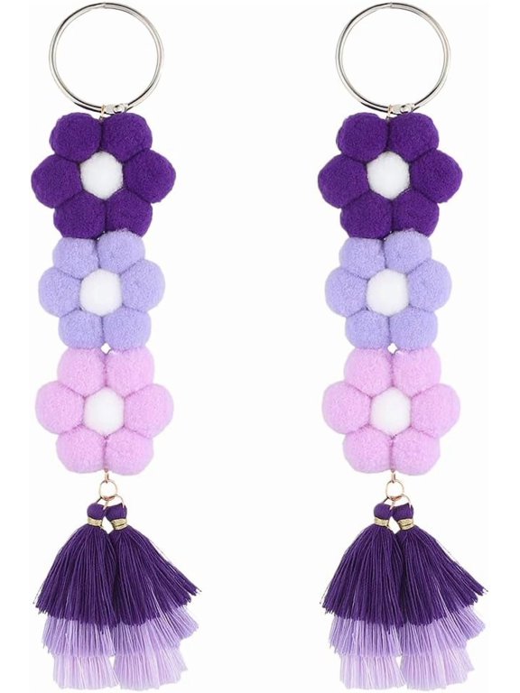2 pc Terylene Cotton Rainbow Flower Hairball Fringe Keychain Purple 255mm for Handmade