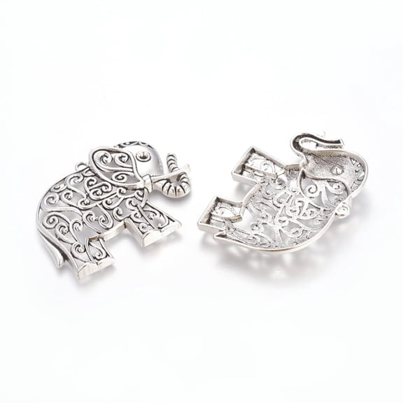 2 pc Tibetan Style Alloy Big Pendants Lead Free & Cadmium Free Elephant Antique Silver 64.5x49x9mm Hole: 3mm