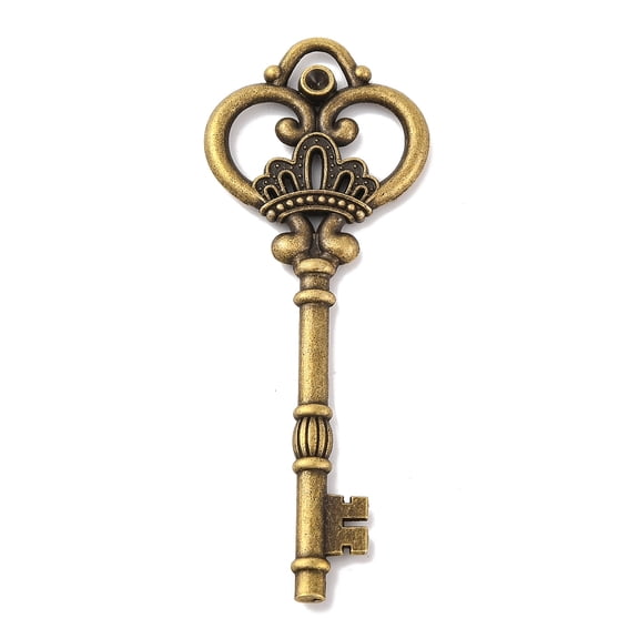2 pc Tibetan Style Alloy Pendants Crown Skeleton Key Big Pendants Antique Bronze 82x32mm