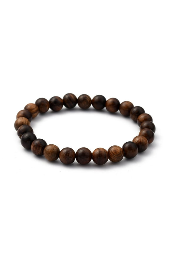 2 pc Unisex Natural Wood Beaded Stretch Bracelets Round Saddle Brown Inner Diameter: 2-1/8 inch(5.5cm) Bead: 8.5mm