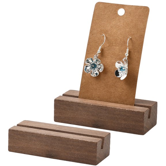 2 pc Wooden Card Holder Label Business Card Base Rectangle Camel 8.05x3.05x2cm