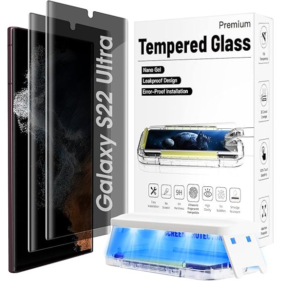 2 pcak Privacy Glass Screen Protector for Galaxy S22 Ultra 5G anti-spy Tempered Glass Shield Compatible with Fingerprint 3D Curved Full Coverage,Case Friendly for Samsung Galaxy S22 Ultra 6.8''