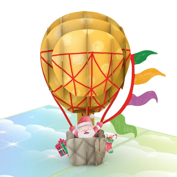 2 pck of Santa On Hot Air Balloon 3D Popup Greeting Cards for Christmas, Holiday
