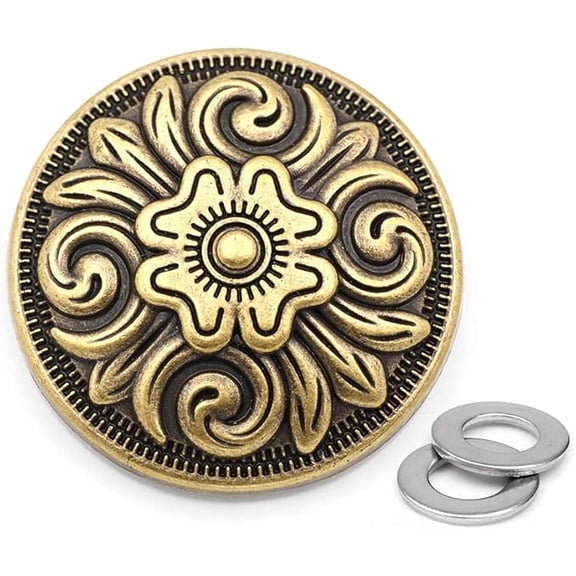 2 pcs 1-1/4" Vintage Coin Flower Conchos Screw Back Cowboy Leathercraft CHS82 (Antique Brass)