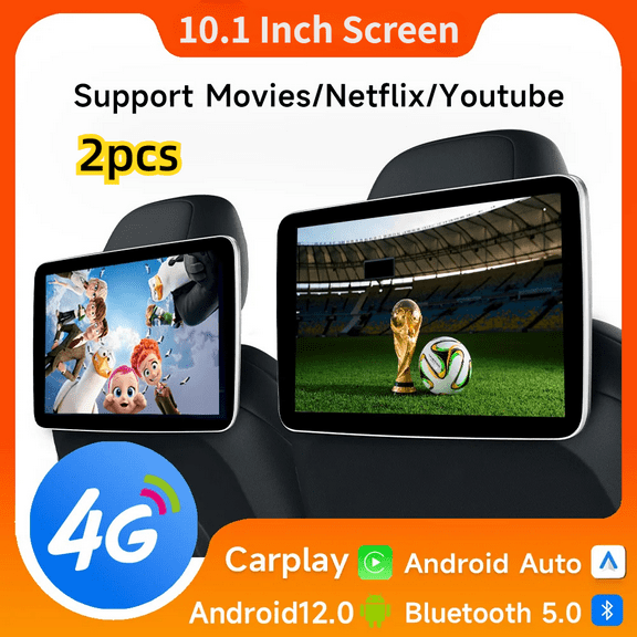 (2 pcs) 10.1 Inch Full Screen Car Headrest Monitor Play Movie Android 12 2+32G Auto FM WiFi/Bluetooth CARPLAY/Android AUTO for Back Seat