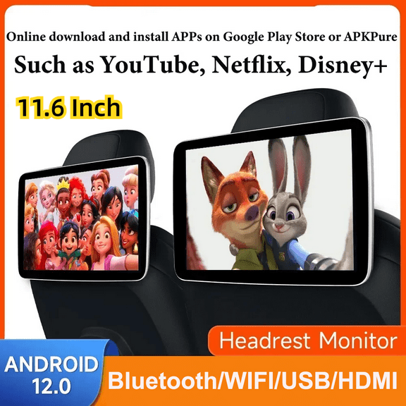 (2 pcs) 11.6 inch Car Headrest Monitor Display IPS Android 12 2G+32G Tablet Touch Screen For Car Rear Seat Player Video Music Bluetooth HDMI