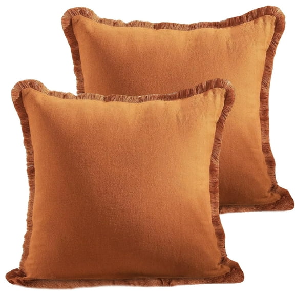 2 pcs 17.7x17.7 in/45x45 cm Pillow Covers, Decorative Throw Pillow Cover for Couch, Cotton Material with Tassel, Decorative Pillow Covers for Living Room, Couch Pillow Cover in Warm Earthy Orange