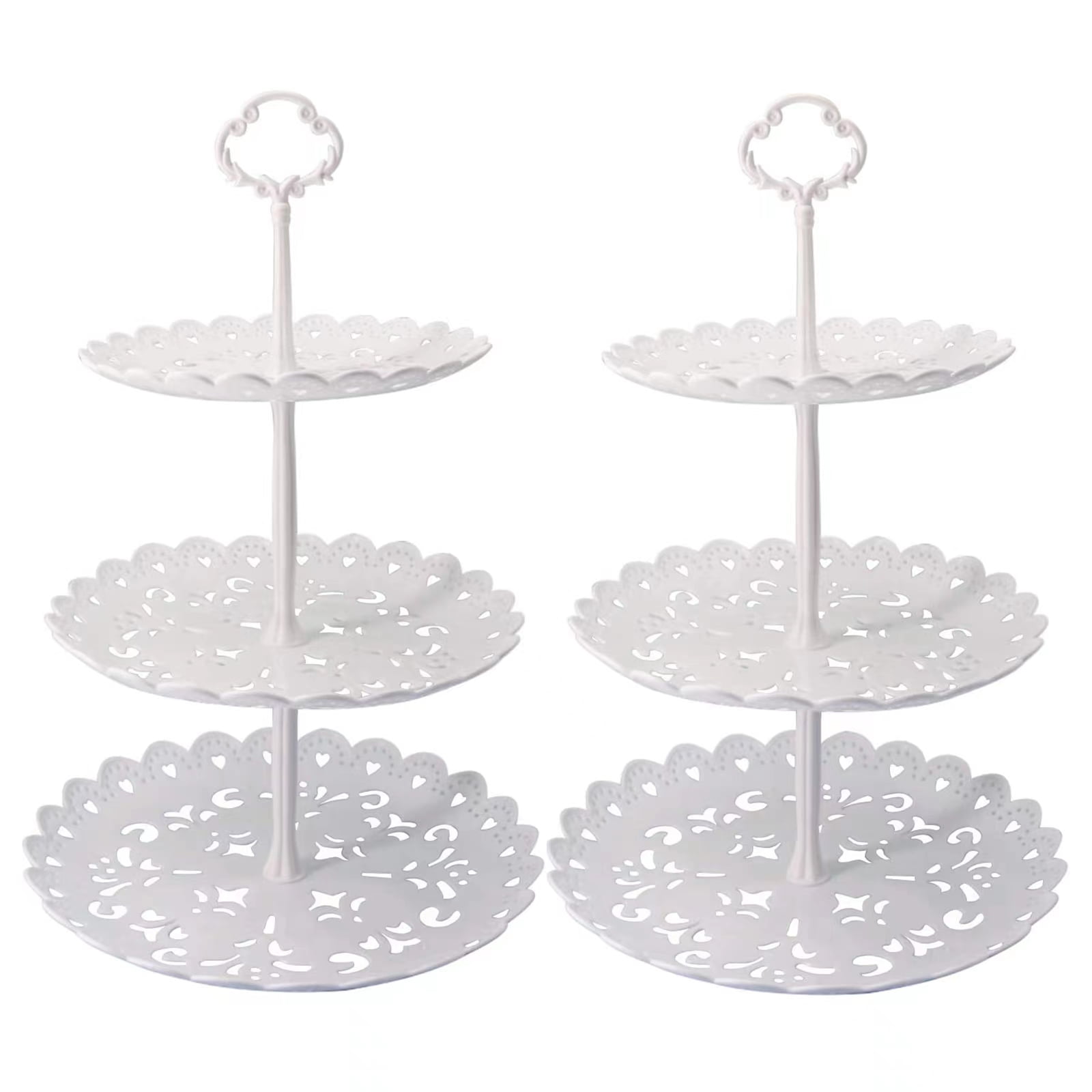 2 pcs 3-Tier Hollow Cupcake Stands Fruit Plates for Wedding Baby Shower Birthday/Tea Party (Hollow white)