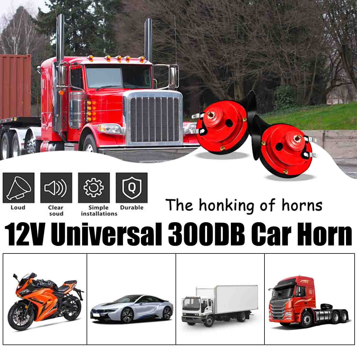 Lntyq 300DB Snail Air Horn, Paquet De 2 Kit De Cornes De Train Super Bruyant 12V, Universelle