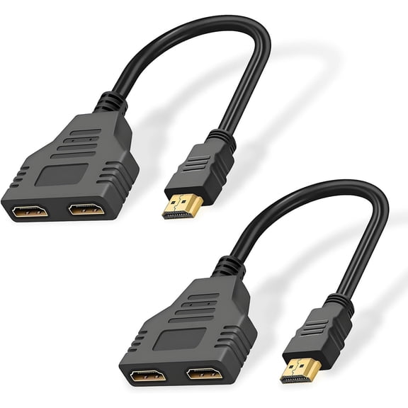 2 pcs - 4K HDMI Compatible Splitter Adapter 1 Input 2 Output HDMI Male to 2 HDMI Female Adapter (2 PACK)
