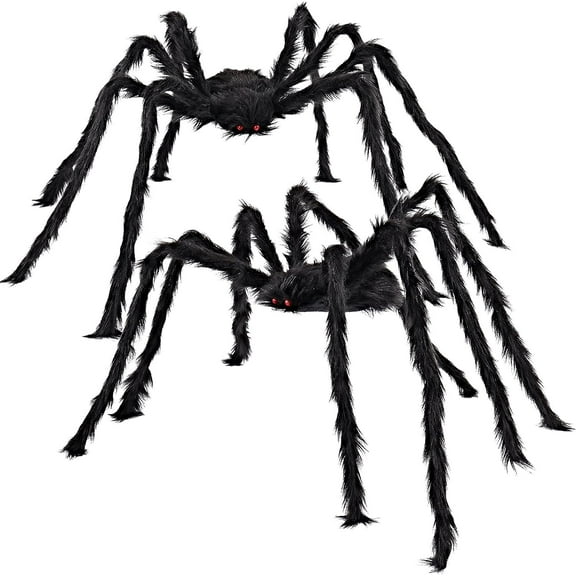 2 pcs 5 Ft. Halloween Outdoor Decorations Black Scary Giant Fake Hairy Spider Props for Yard Party Decor
