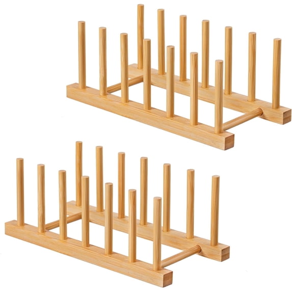 SOFTGAS 2PCS Bamboo Dish Racks，Bamboo Kitchen Organizer Set，6 - slot ...