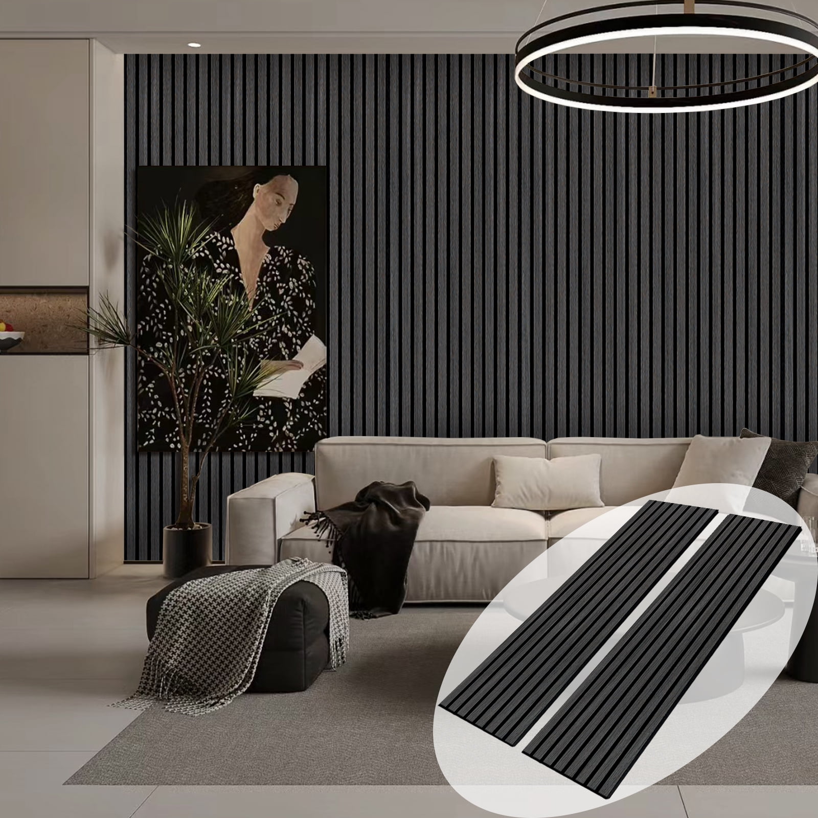 2-pcs Acoustic Wood Slat Panels (94.5" X 12.6" X 0.7" Each), Black Oak Technology Wood Veneer Soundproof Panels For Living Room, Studio & Office